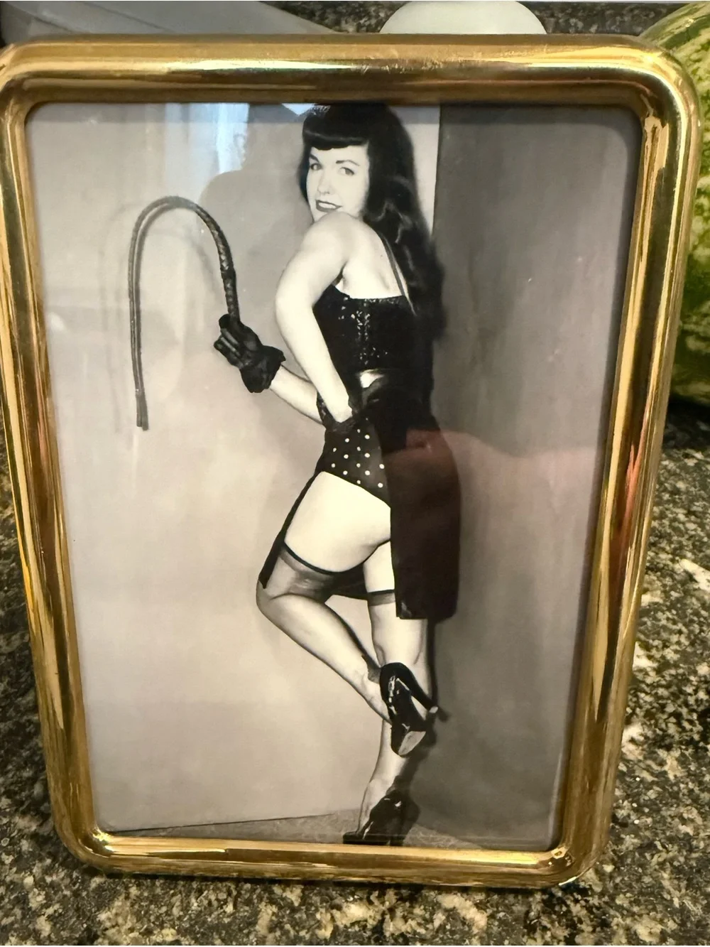 Vintage Brass 5x7 Frame with Bettie Page Photo